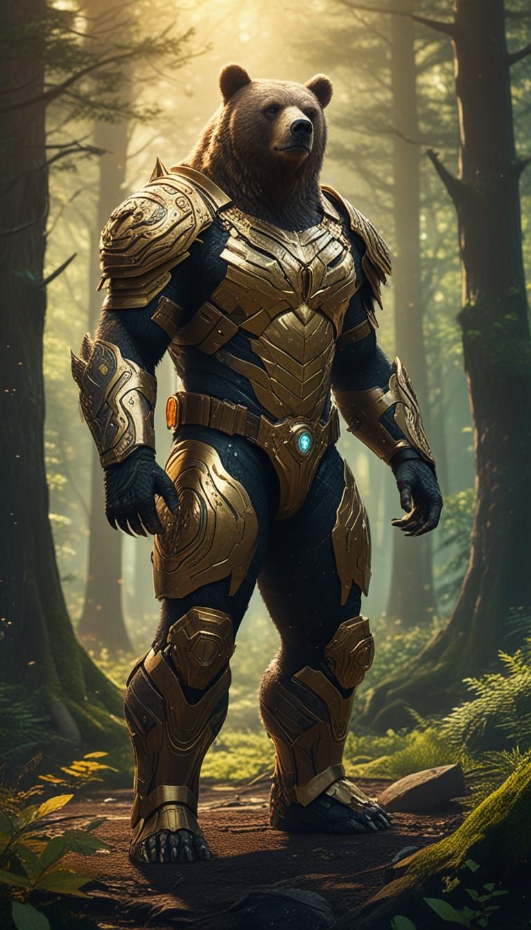 Armored Bear-Man Protects Sacred Grove: Digital Concept Art
