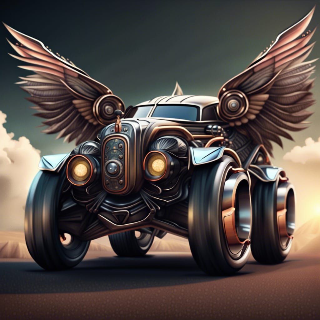 Fantasy Car with Wings and Big Wheels