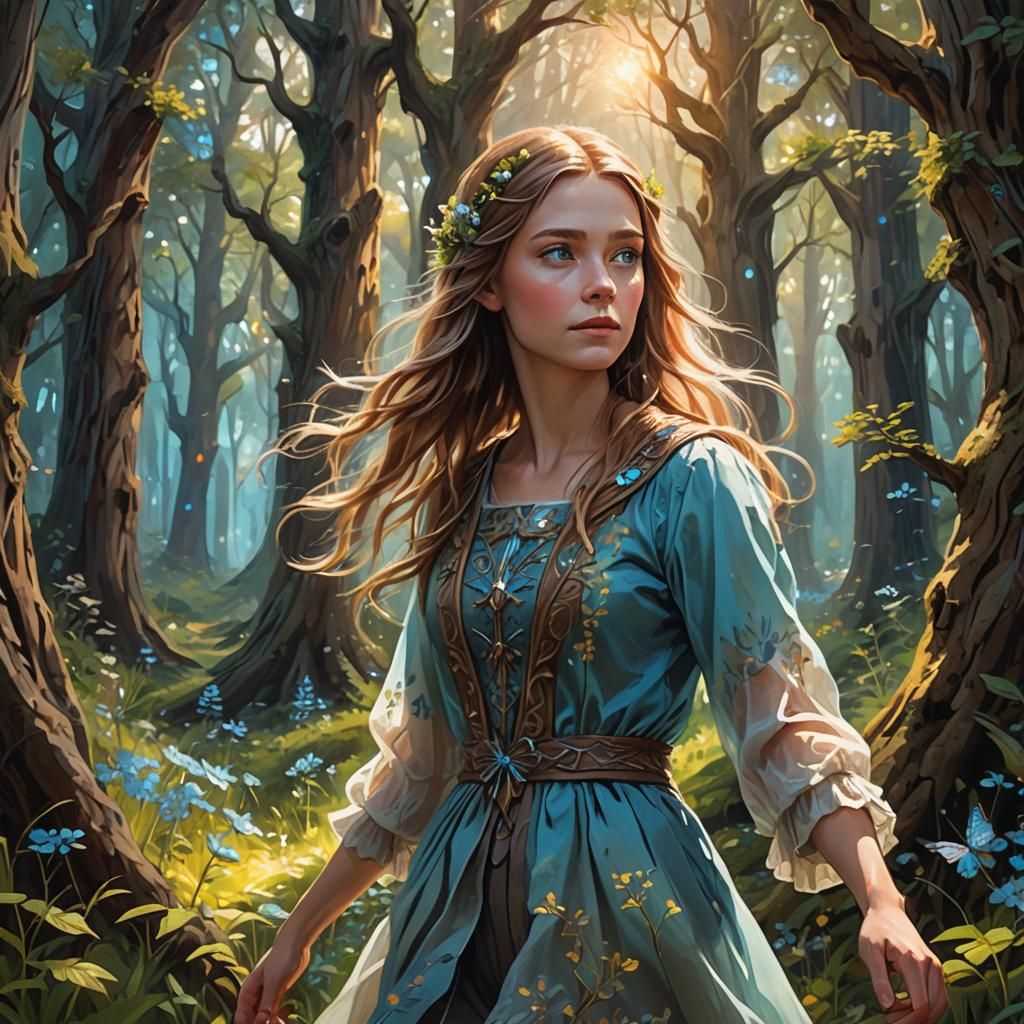 Mystical Forest Girl in Whimsical Fantasy Art