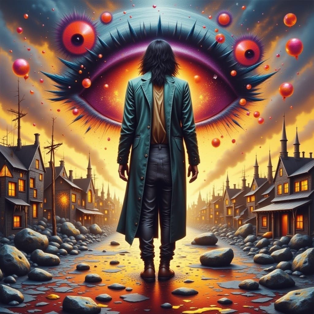 Polychromatic Street Art Scene with Distressed Figure