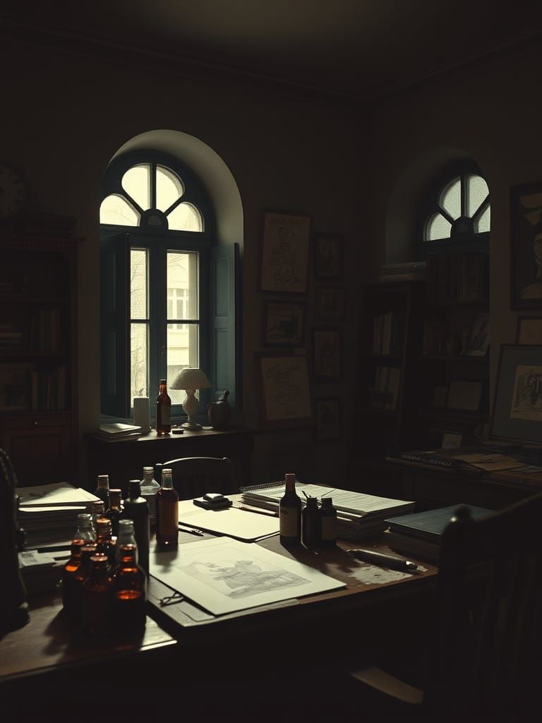 European Art Studio in Film Noir Style