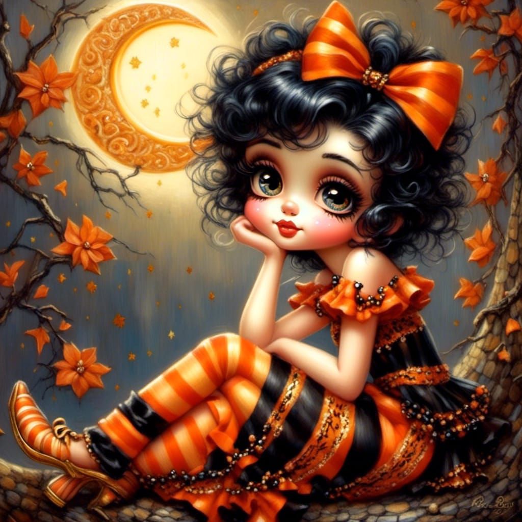 Betty Boop on Crescent Moon with Gold Glitter