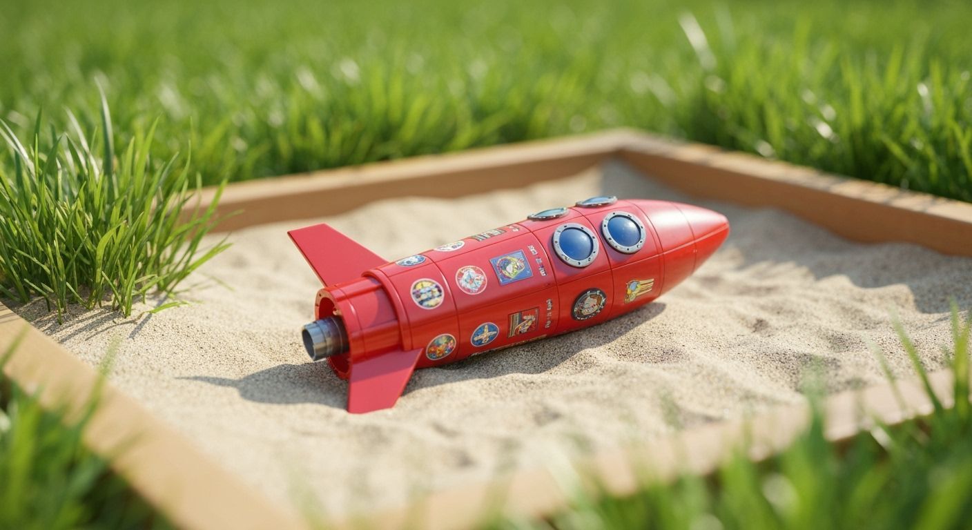 Red Toy Rocket Ship in Sandbox