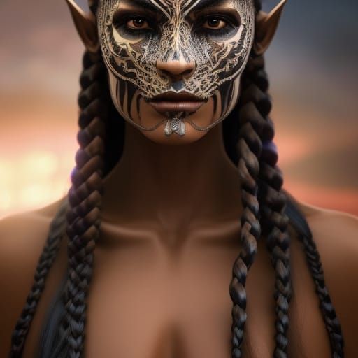 Ethereal Alien Warrior Princess in Art Nouveau Style