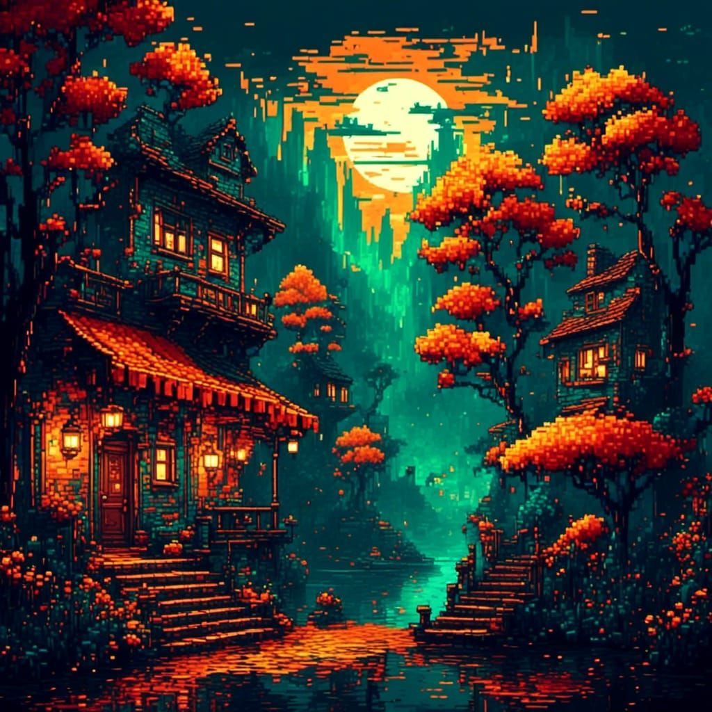 Retro-Futuristic 8-Bit Cityscape