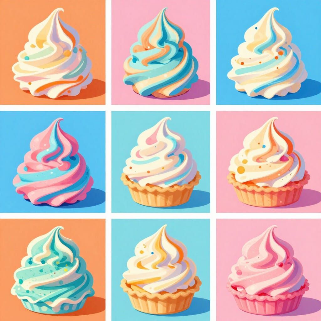 Vibrant Rainbow Sherbet Collage with Candy and Cream Texture...