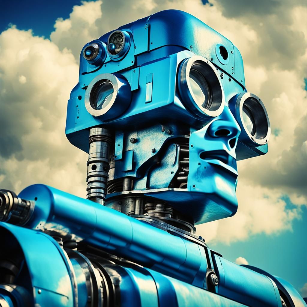 Cyborg Robot in Pop Art Steampunk Style