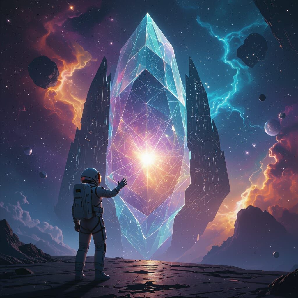 Astronaut at Crystalline Gateway Amongst Nebula