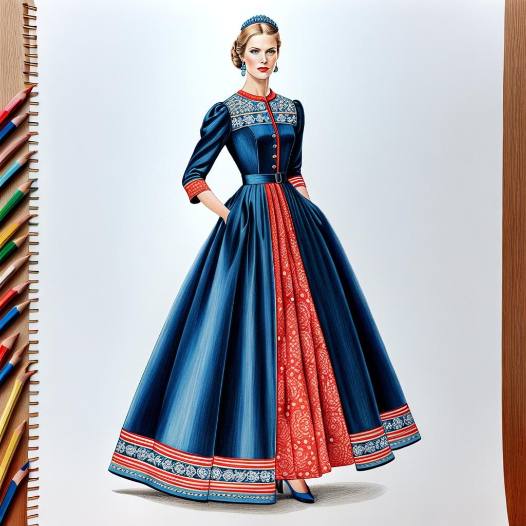 Danish Fashion Design in Colored Pencil Style