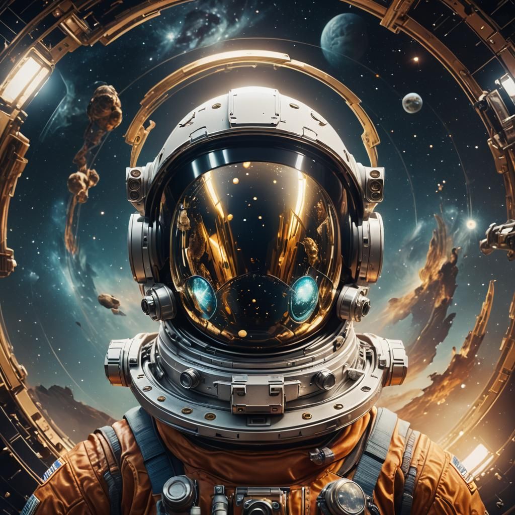 Astronaut Helmet Reflecting Zodiac Constellations