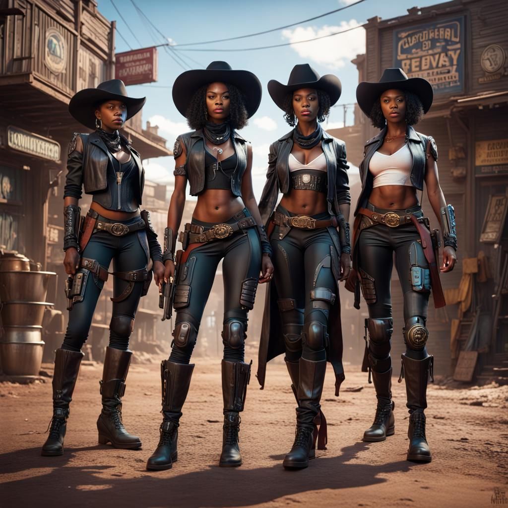 Cyberpunk Cowgirls in a Futuristic Western Town