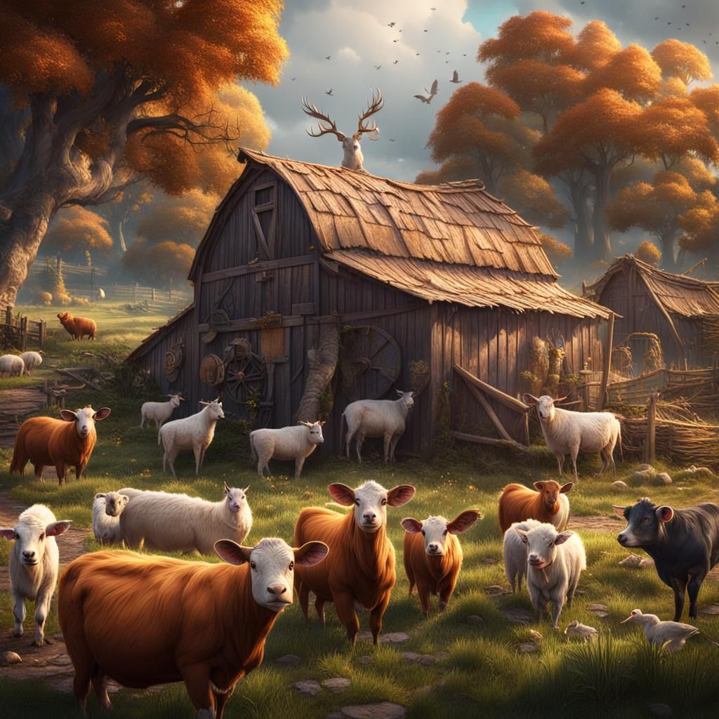 Detailed Matte Painting of Farm Animals