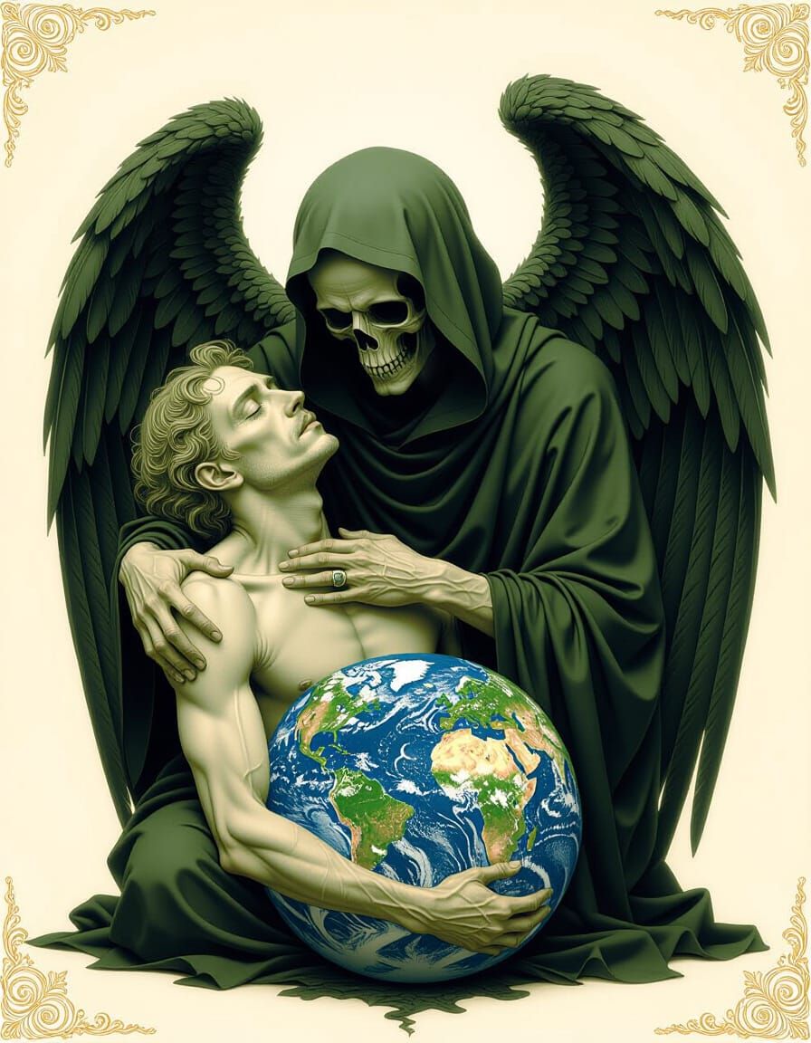 Grieving Angel of Death Pieta in Grisaille