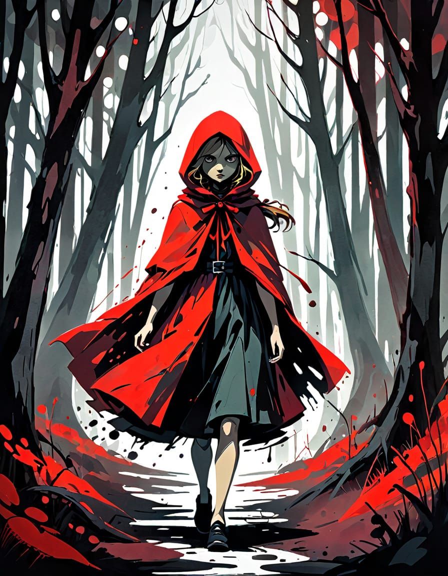Red Riding Hood in Abstract Expressionism Style