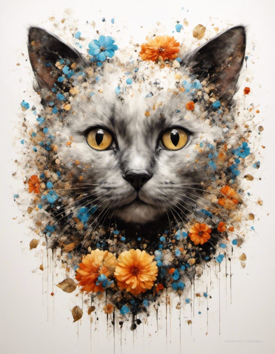 Stylized Portrait of a Cute Black Cat