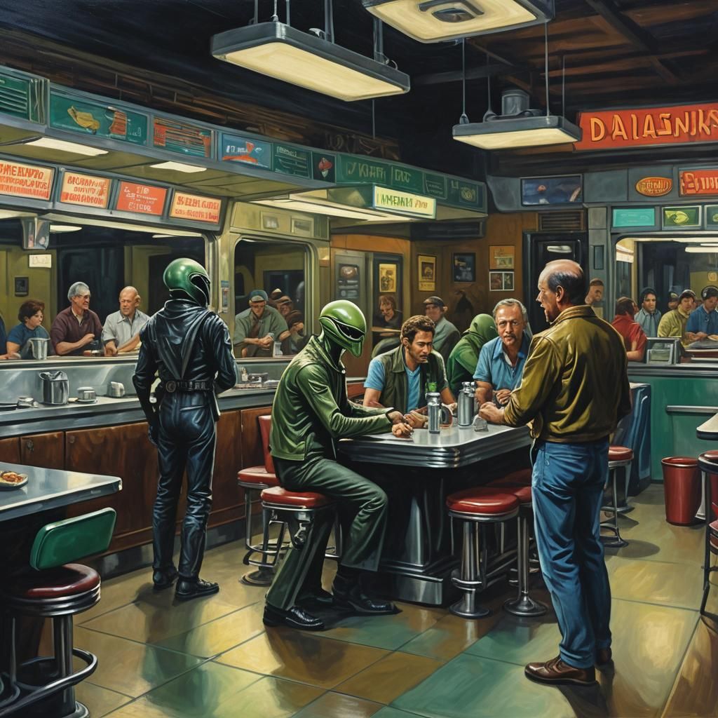 Aliens Recreate Nighthawks Diner Painting