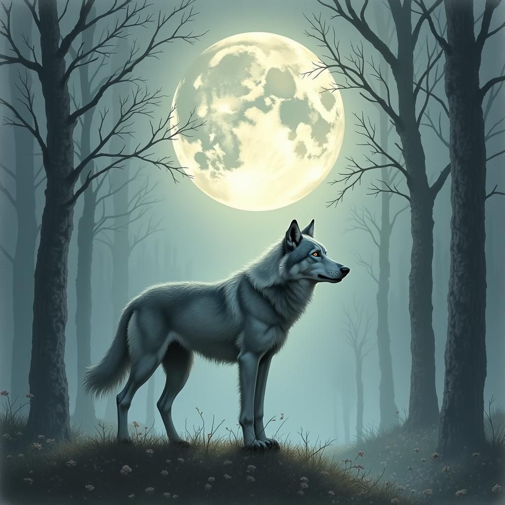 Werewolf in Moonlight: Mystical Brushwork Landscape