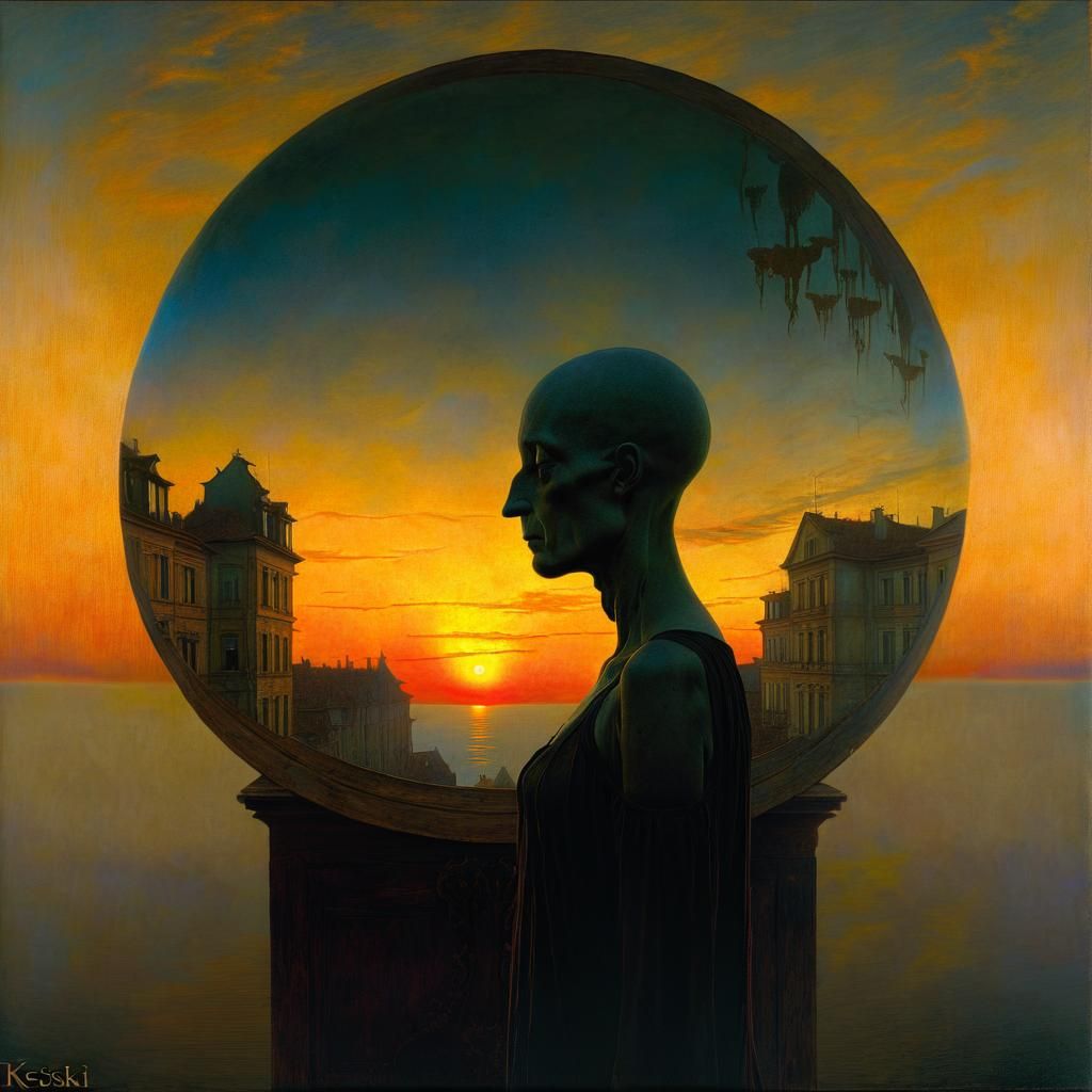 Dark Academia Sunset in Symbolic Style