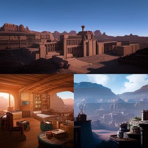 Southwestern Pueblo and Grand Canyon: Fantasy Art