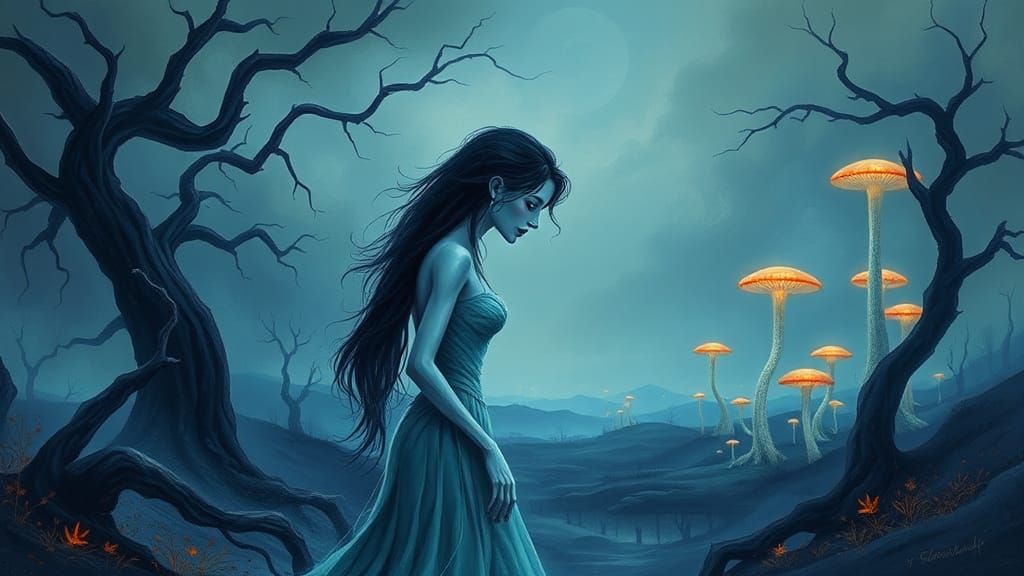 Poignant Last Kiss in Surreal Dreamscape, Alcohol Ink Art