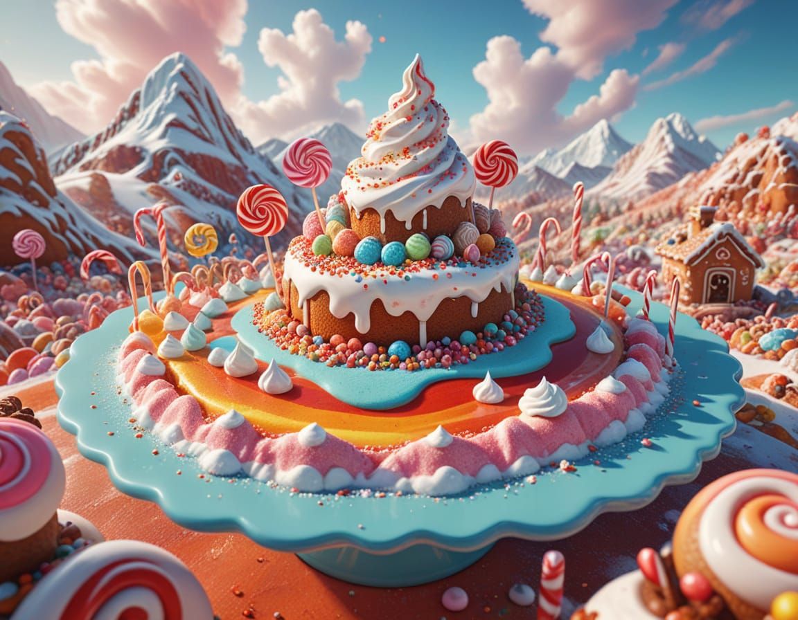 Colorful Candy Mountain Landscape in Food Art Style
