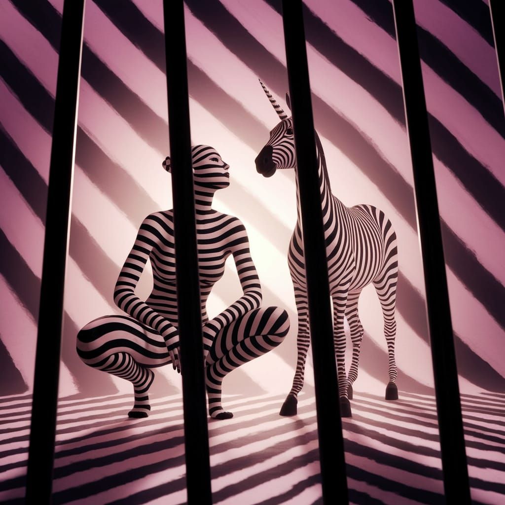 Surreal Zebra Unicorn Merges with Striped Woman in Dramatic ...