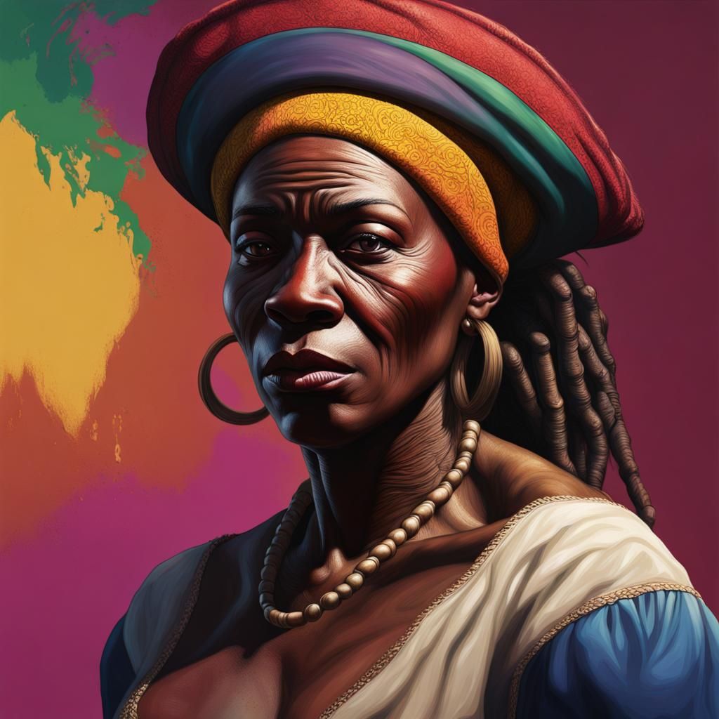 Nanny of the Maroons: Hyperrealistic Splash Art Portrait