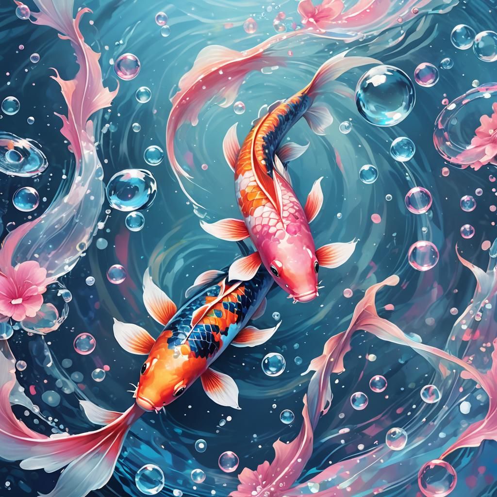 Vibrant Koi Fish in Iridescent Digital Painting