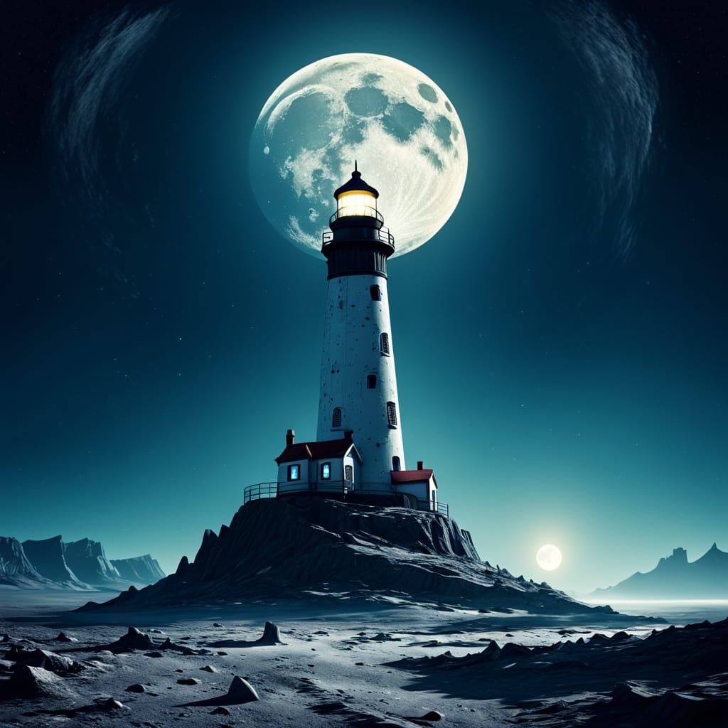 Lighthouse on the Moon: Surreal Sci-Fi Dreamscape