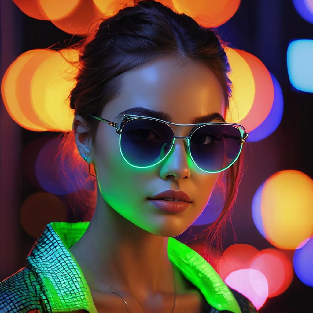 Neon Nights Portrait: Young Woman in Vibrant Lights