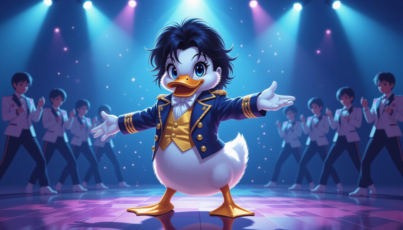 Anime Duckling Moonwalks in Hyper-Realistic Style