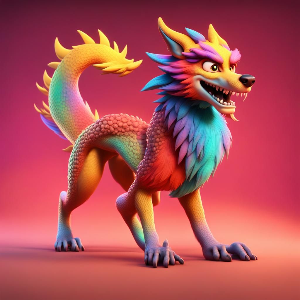 Chinese Wolf Dragon Mix as 3D Digital Art