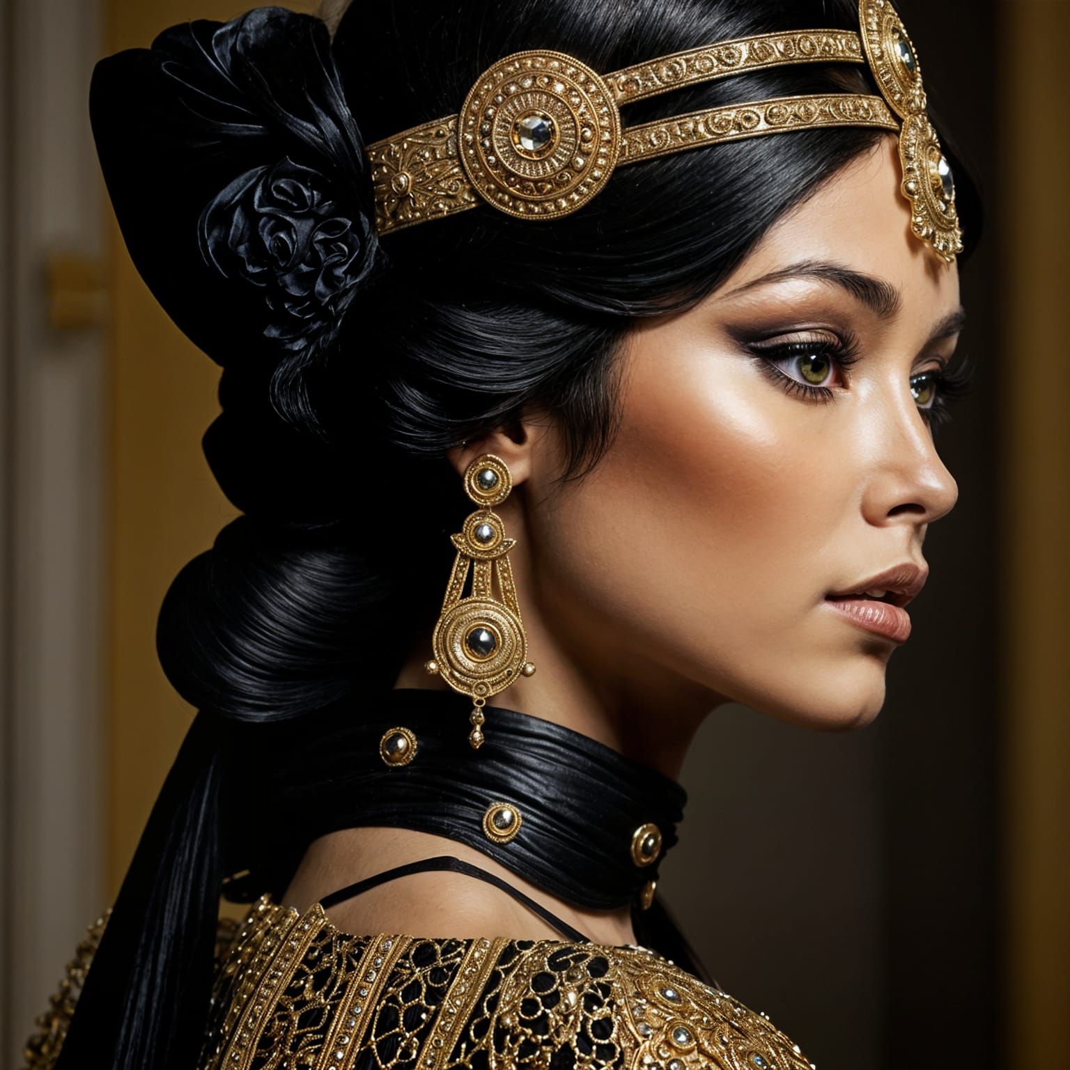 Majestic Iberian Noblewoman in Golden Regalia