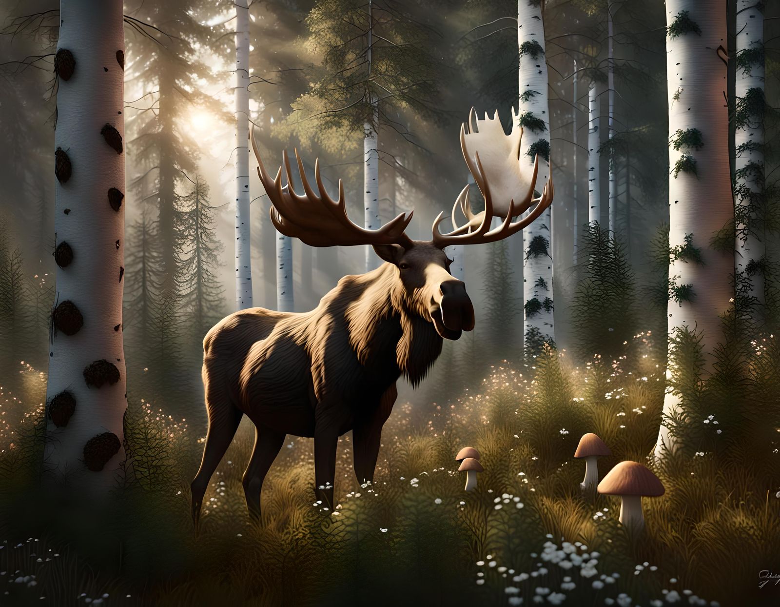 Finnish Forest with Moose in Hyperrealistic Style