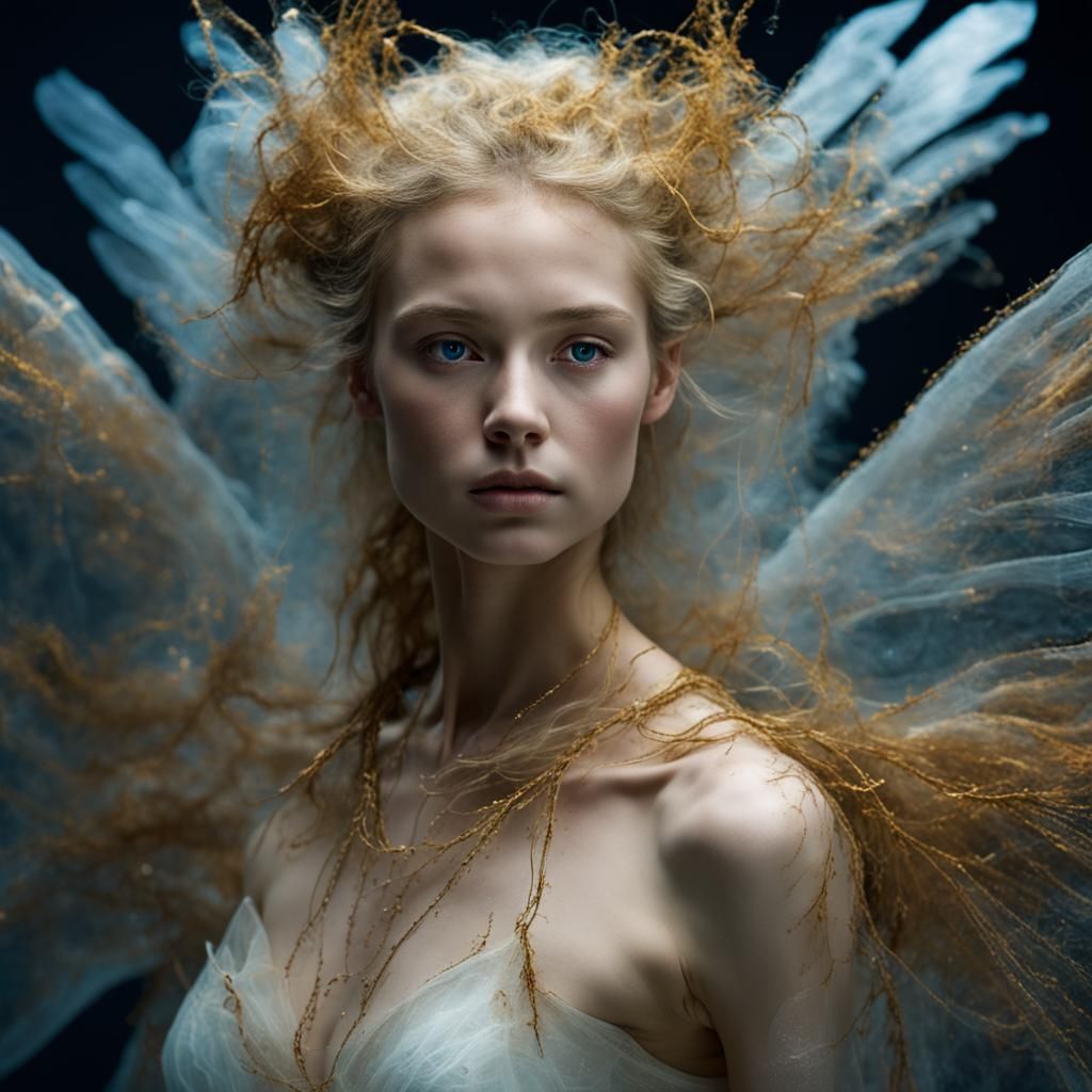 Bioluminescent Portrait with Golden Accents