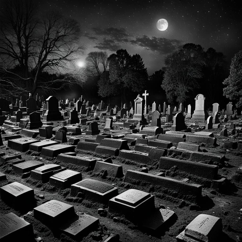 Antique Cemetery Photograph with Open Graves