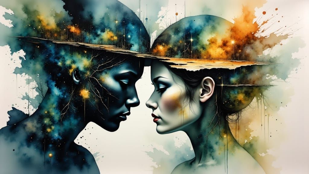 Surreal Forgotten Intimacy: Dreamlike Watercolor Illusion