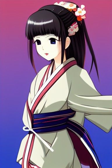 Playful Anime Girl in Kimono: 8K Resolution