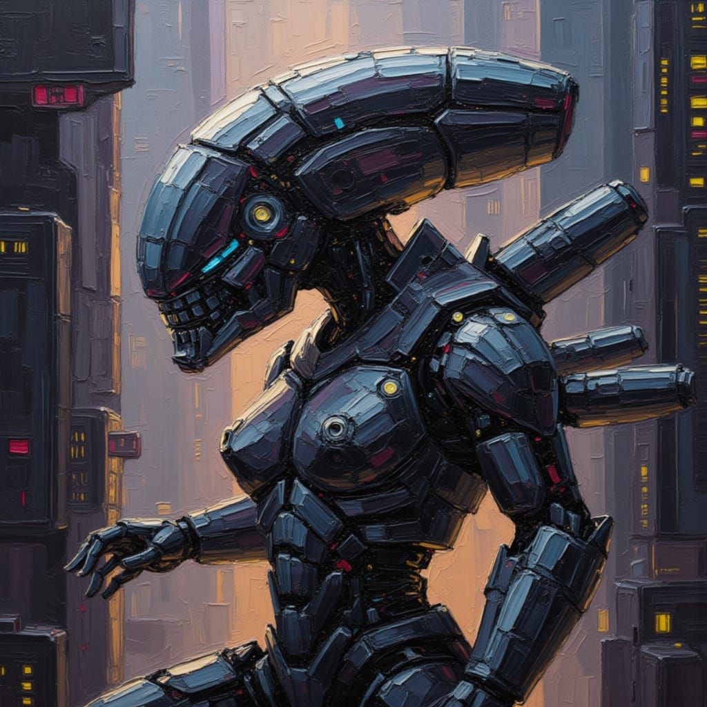 Sinister Cybernetic Xenomorph Robot in Liminal Space