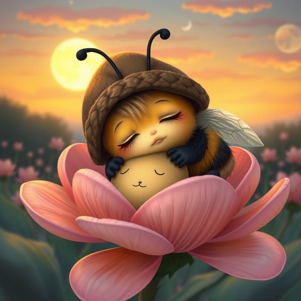 Sleepy Bumblebee in Dreamy Evening Scene