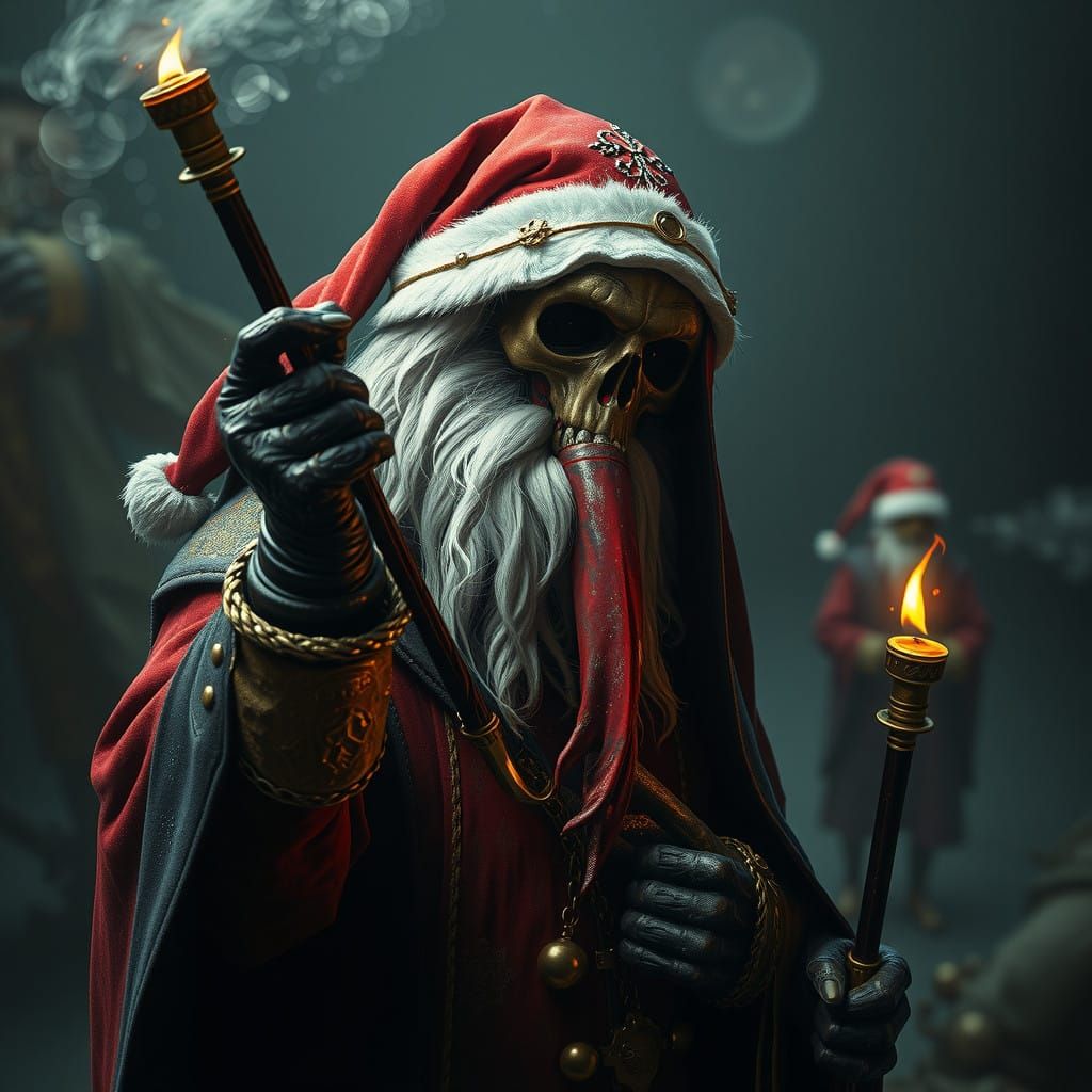 Surreal Dystopian Santa in a Muted Color Palette as Impasto....