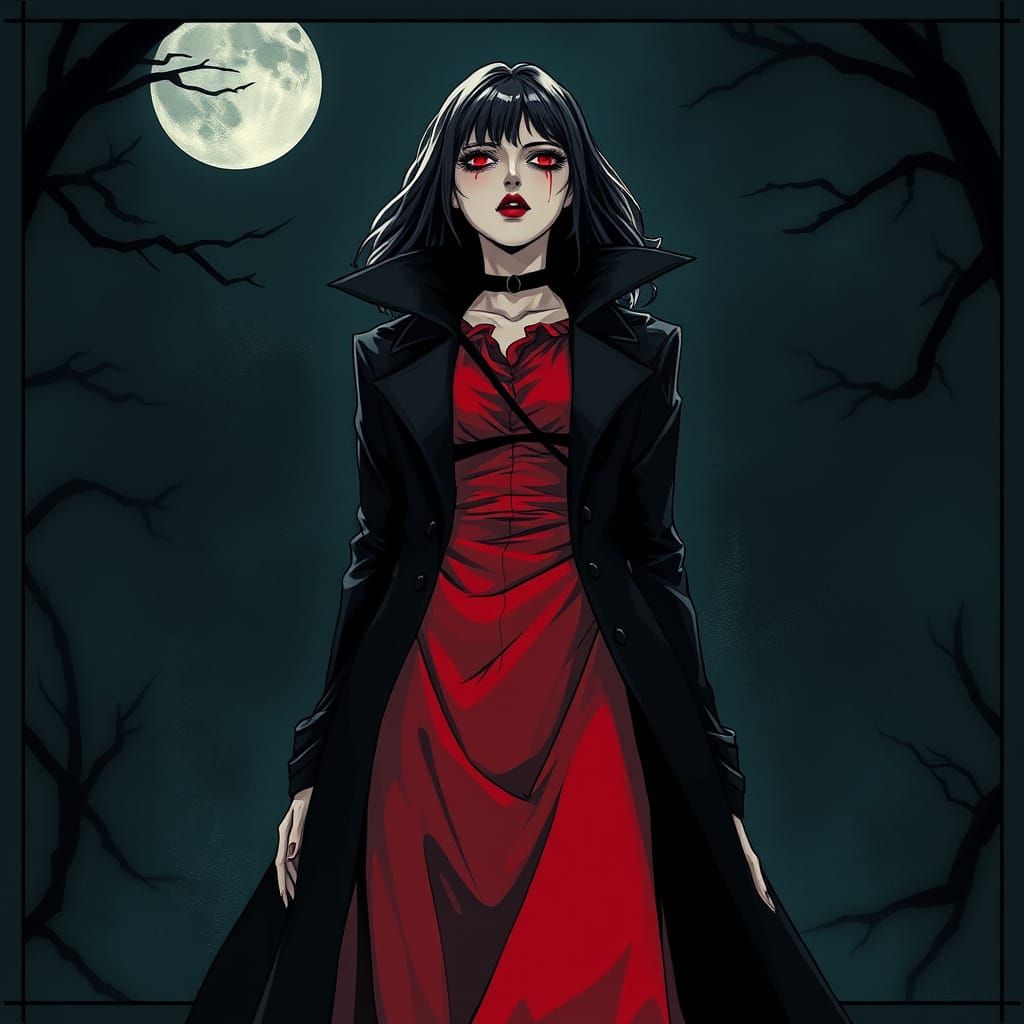 Anime Vampire in Victorian Style with Piercing Gaze