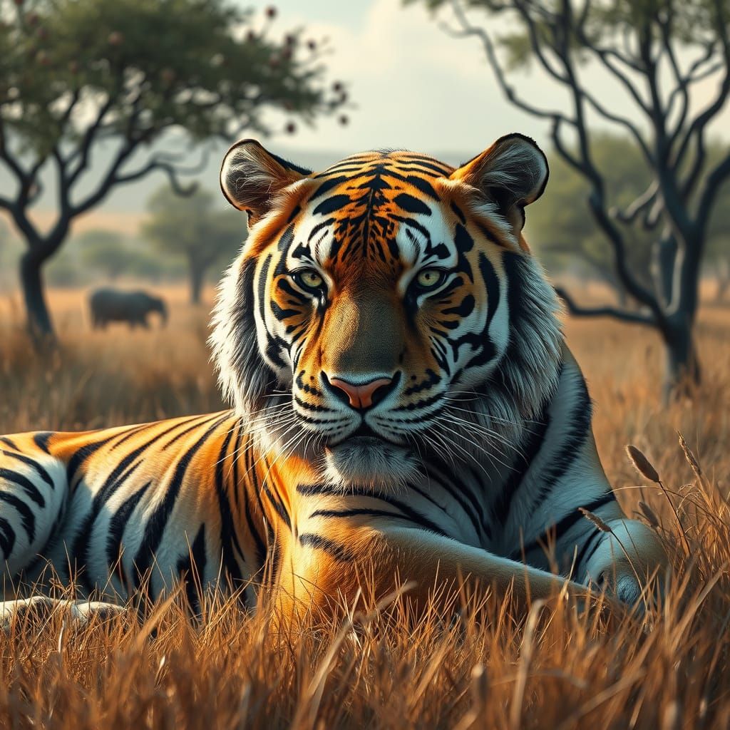 Hyper Realistic Tiger in a Sun-Drenched Savannah
