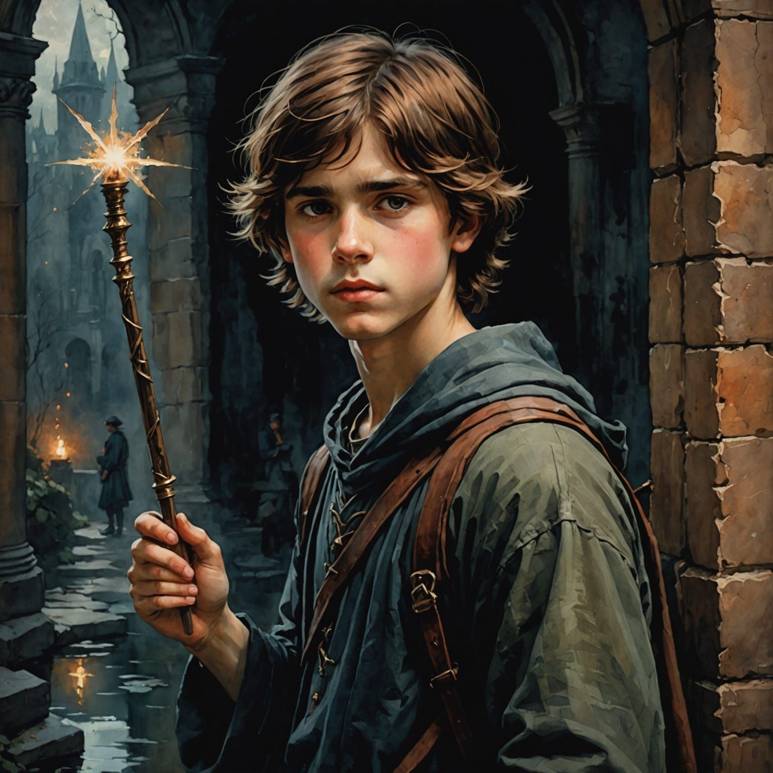 Vibrant Wizard Transports Radiant Flame through Deserted Rui...