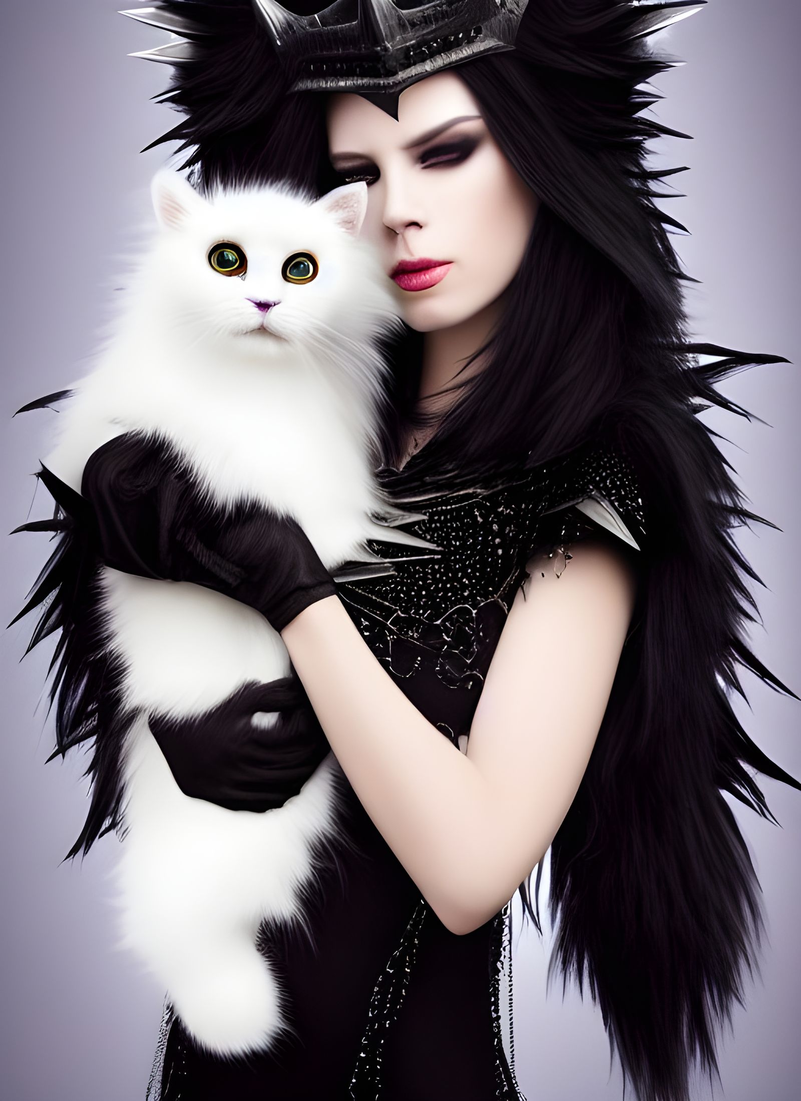 Dark Sorceress Queen Petting a Kitty, Hyperrealistic Detail