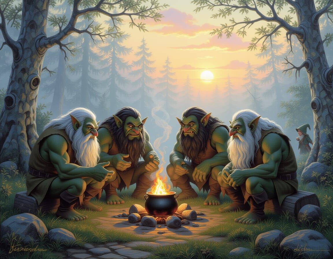 Cave Trolls Argue as Dawn Turns Them to Stone