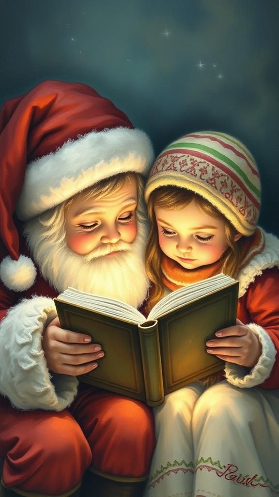 Santa Reading With Children in Fairy Art Style