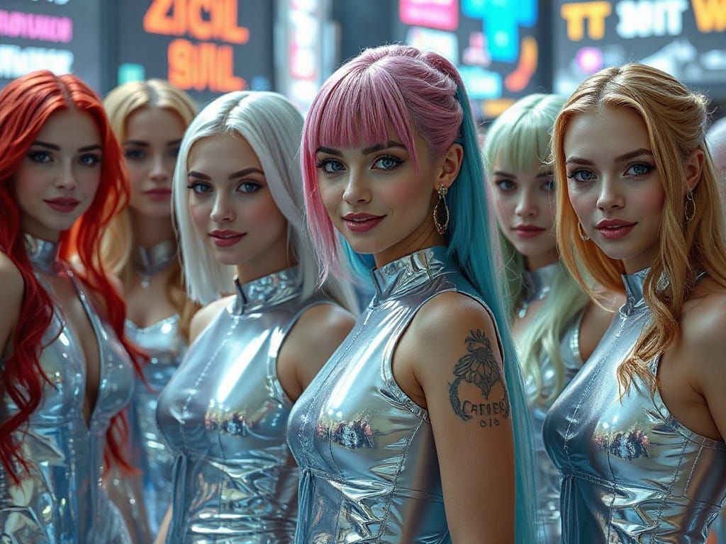 Ethereal Goddesses in a Hyperfuturistic Cityscape