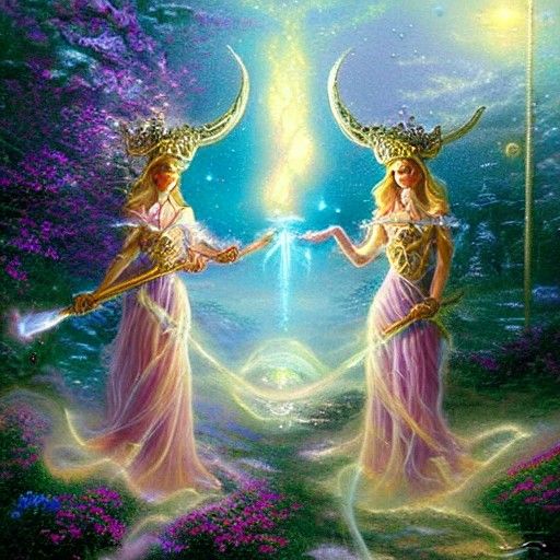 Cosmic Gemini Twins in Ethereal Fantasy Style