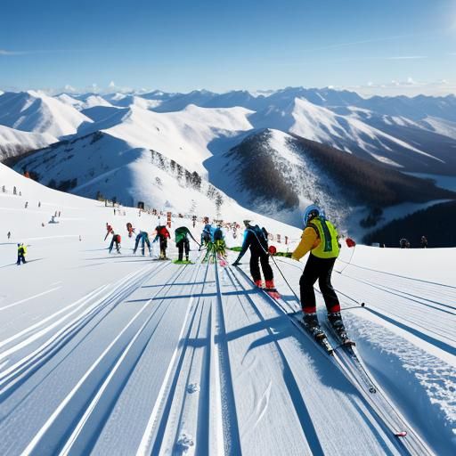 Skiers Descending Snowy Mountain Slopes